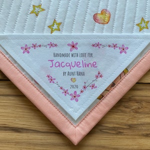 Triangle Quilt Label, Personalized Sewing Labels, Personalized Labels, watercolor labels, Handmade Labels, Quilt Labels, corner labels, pink