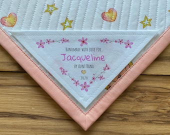 Triangle Quilt Label, Personalized Sewing Labels, Personalized Labels, watercolor labels, Handmade Labels, Quilt Labels, corner labels, pink