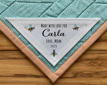 Large Triangle Quilt Label, Personalized Sewing Labels, Quilt Labels | Handmade Labels, bee fabric, bee quilt pattern, logo, honey bees