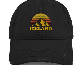 Retro Vintage Sun Iceland Distressed Dad Hat