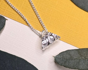 silver triangle necklace spiral print silver necklace triangle pendant folded necklace geometric jewellery unique one of a kind made once £25.00