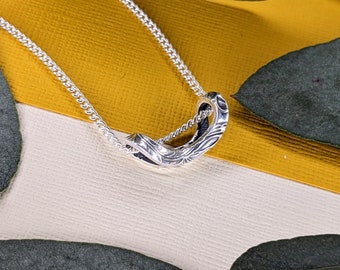 silver circle necklace folded circle silver circle necklace textured necklace curved pendant circle jewellery unique one of a kind only one £25.00