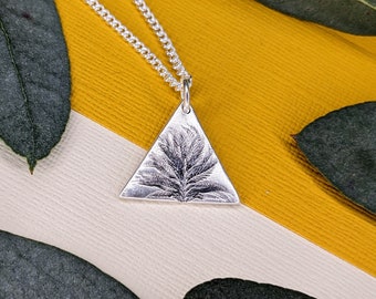 silver leaf print necklace silver triangle necklace nature inspired necklace leaf pendant leaf jewellery unique one of a kind only made once £25.00