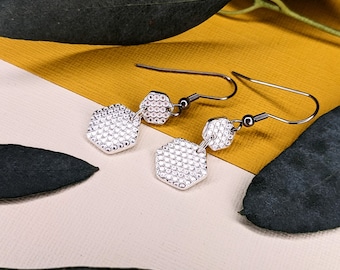 silver honeycomb earrings nature inspired silver hexagon earrings matching necklace bee jewellery unique one of a kind only made once £37.00