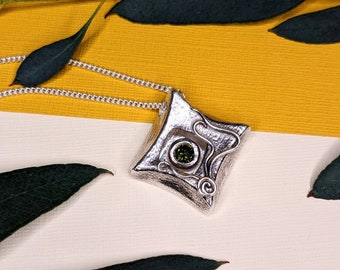 silver box necklace square silver necklace box necklace peridot stone chunky jewellery unique one of a kind only made once £58.00