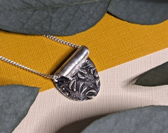 silver shield necklace rolled tube oval necklace silver necklace nature inspired necklace shield jewellery unique one of a kind only one £32.00