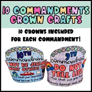 Ten Commandments Coloring Crown Headband, Printable Kids Bible Verse Activities, Sunday School Activity, Homeschool, Bible Lesson Set of 10