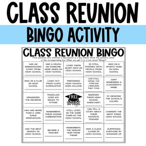 High School Reunion Bingo Class of Bingo Reunited Classmate Bingo Cards Find Someone Who School Class Reunion Party Icebreaker Games Digital