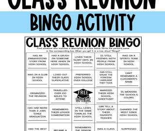 High School Reunion Bingo Class of Bingo Reunited Classmate Bingo Cards Find Someone Who School Class Reunion Party Icebreaker Games Digital