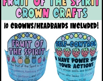 Fruit Of The Spirit Coloring Crown Headband, Printable Kids Bible Verse Activities, Sunday School Activity, Homeschool, Bible Lesson