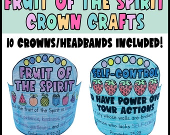 Fruit Of The Spirit Coloring Crown Headband, Printable Kids Bible Verse Activities, Sunday School Activity, Homeschool, Bible Lesson Set