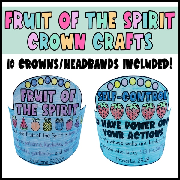 Fruit Of The Spirit Coloring Crown Headband, Printable Kids Bible Verse Activities, Sunday School Activity, Homeschool, Bible Lesson