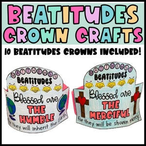 Beatitudes Coloring Crown Headband, Printable Kids Bible Verse Activities, Sunday School Activity, Homeschool, Bible Lesson, Kids Beatitude