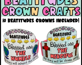 Beatitudes Coloring Crown Headband, Printable Kids Bible Verse Activities, Sunday School Activity, Homeschool, Bible Lesson, Kids Beatitude