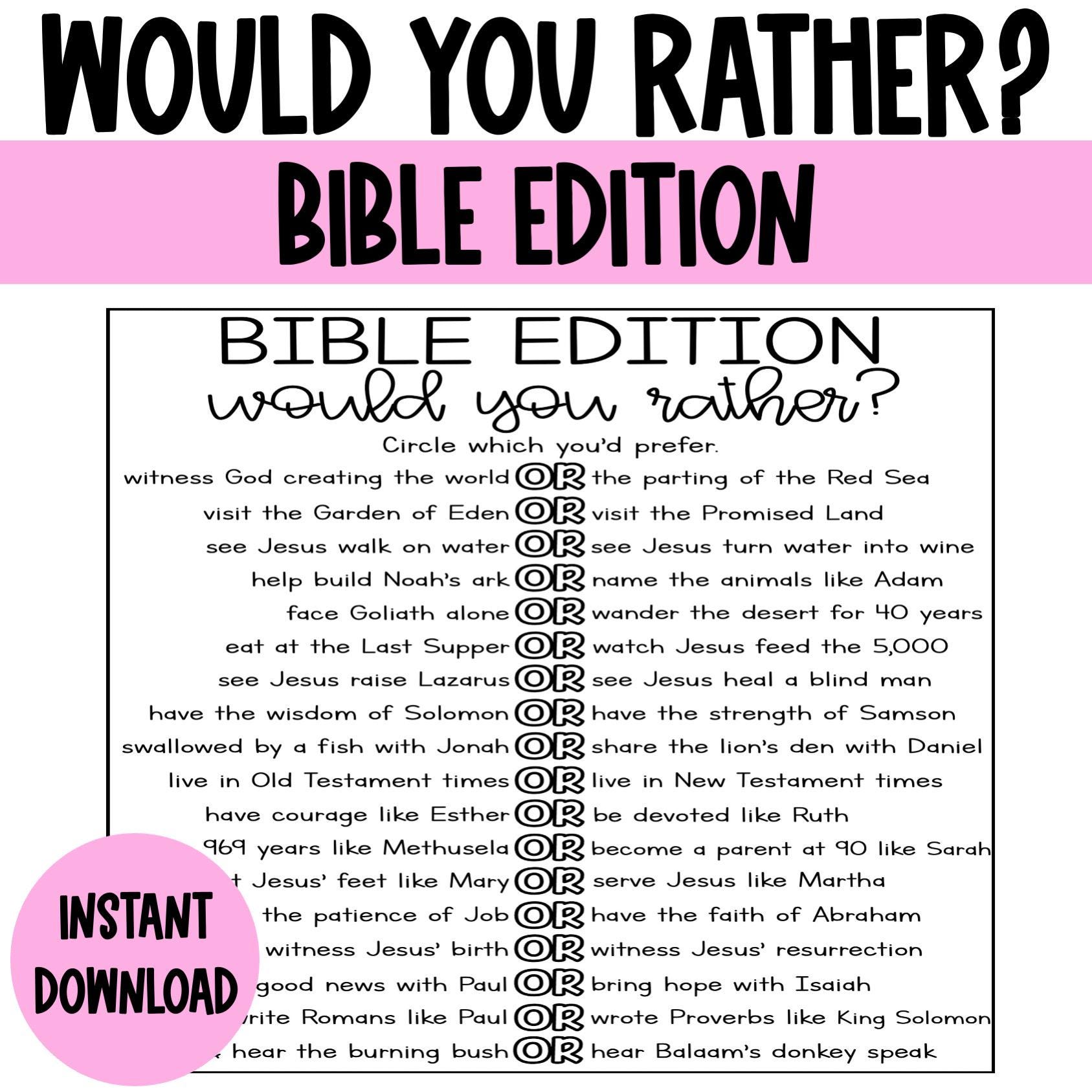 Bible Would You Rather Game, Bible This or That, Printable Church Game, Women's Group, Sunday School Game Activity, Bible Game, Youth Group