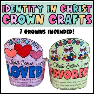 Identity in Christ Headband Crowns, Printable Bible Activity, Kids Bible Lesson, Memory Game, Sunday School, Bible Coloring Printable Set