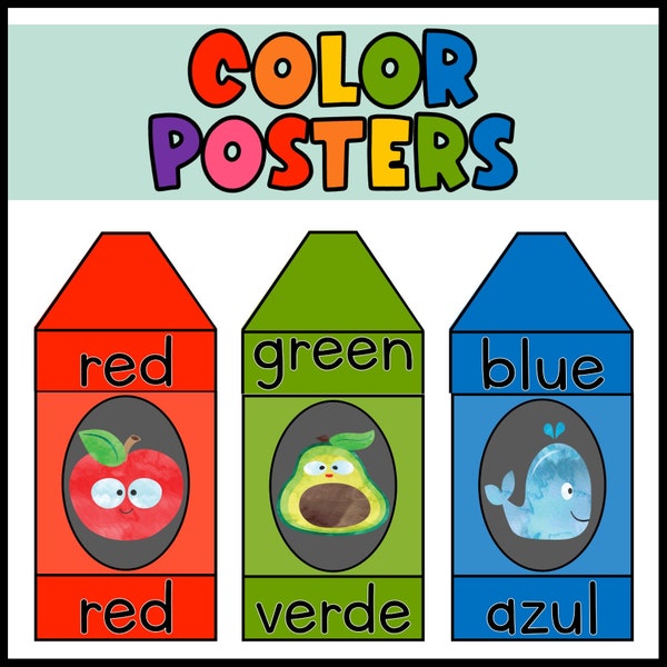 crayon Color Posters Classroom Decorations Printable Classroom Decor Spanish English Back To School Set