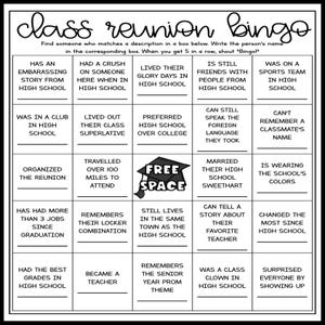 Bingo de reunión de la escuela secundaria Clase de bingo Tarjetas de bingo de compañeros reunidos Encuentra a alguien que Fiesta de reunión de la escuela Juegos para romper el hielo Digital