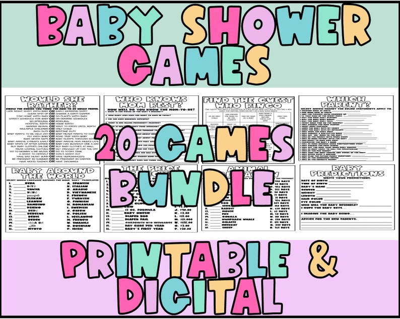 Baby Shower Games Printable Digital Party Games Etsy