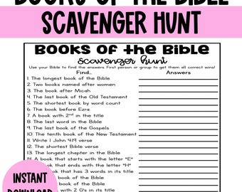 Books of the Bible Scavenger Hunt Game Printable Church Game Women&#39;s Group Game, Sunday School Game Activity, Bible Game, Youth Group Game