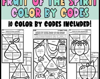 Fruit Of The Spirit Coloring By Code Activities, Printable Kids Bible Verse Activities, Tracing Copy Work Practice, Homeschool, Bible Lesson