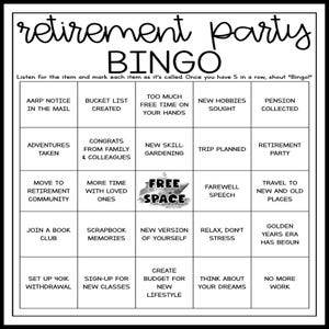 Jeu de bingo pour la retraite (60 cartes) Mots de bingo pour la retraite, impression et jeu du personnel, téléchargement numérique