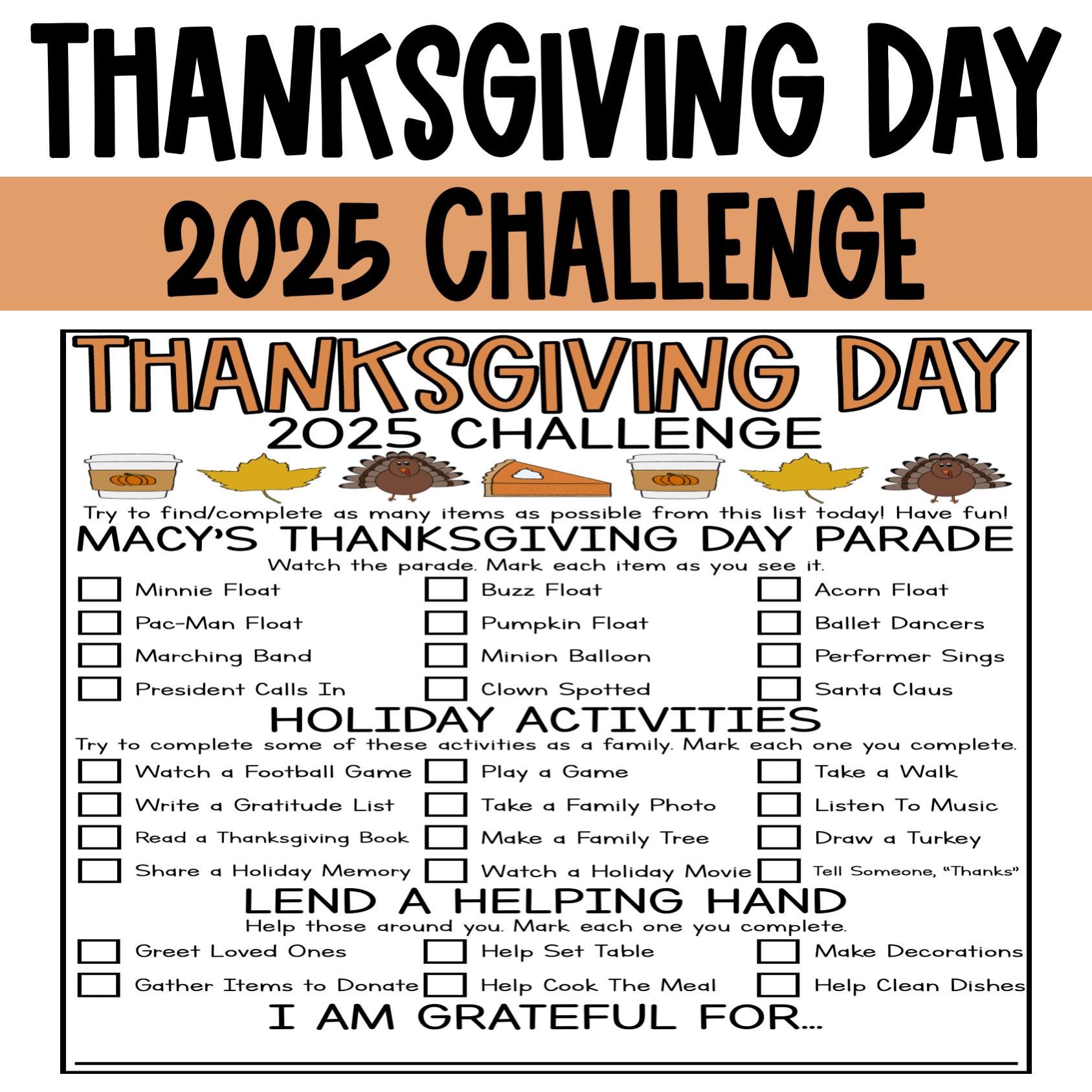 thanksgiving challenge printable 2025, thanksgiving checklist
