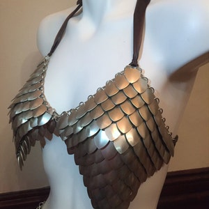 Scalemail Bra - Armor - Scale Mail Top - Bellydance Top - Scale Mail Armor - Armored bra - Chainmail - Scale Mail - dragonscale - (silver)