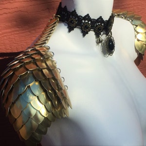 Gold Scale Mail Shoulders - Armor Shoulders - Scale Mail Pauldrons - Armor - Chainmail - Scalemail - Dragon Scale - Gothic Black Lace Choker