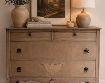Antique French Provincial Console / Dresser / Entryway Piece with Custom Whitewash Finish - Mediterranean / European Style