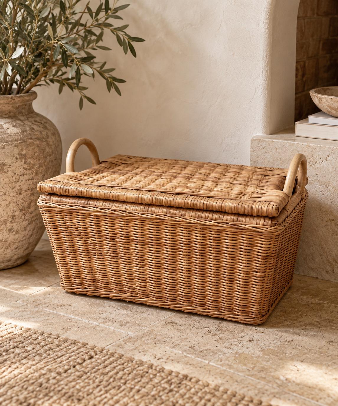 Vintage Basket With Lid and Handle - Etsy