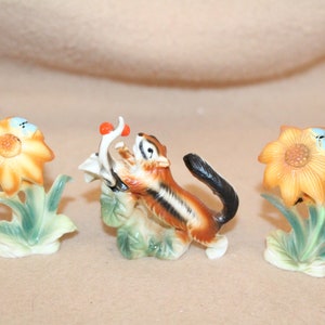 Bone China Flowers and Porcelain Chipmunk Figurines