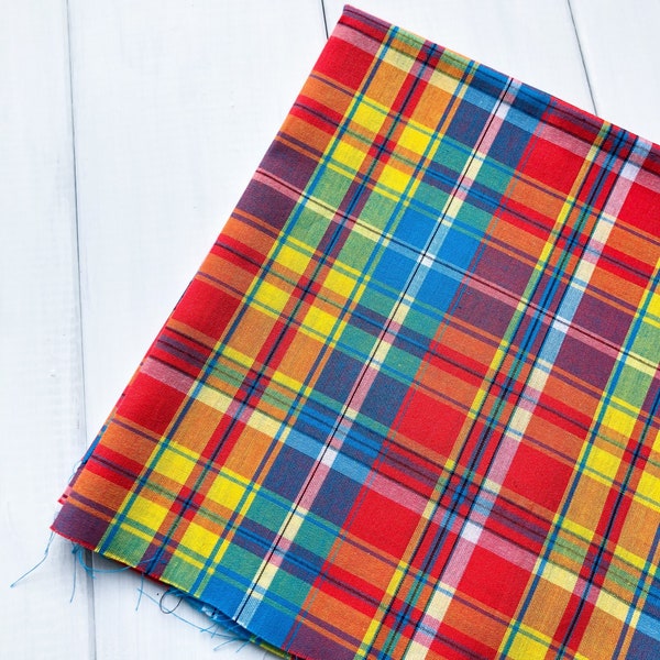 ACEROLA MADRAS Fat Quarter, 100% cotton, 20x20 inches (50x50 cm), Plaid with shades of Red, Blue, Yellow and green