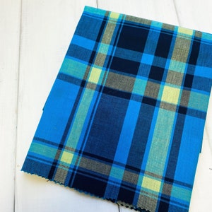 INDIGO MADRAS Fat Quarter, 100% cotton, 20x20 inches (50x50 cm), Plaid with shades of Blue, Navy and Yellow