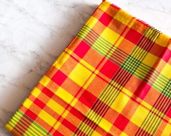 Sunny Green MADRAS Fat Quarter, 100% cotton, 20x20 inches (50x50 cm), Shades of Yellow, Red and Green