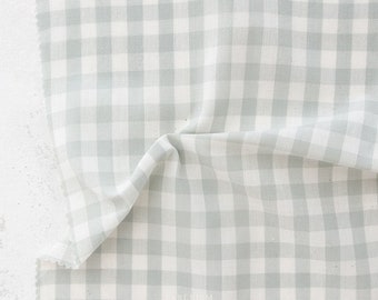 FABLEISM Camp Gingham in Mist,  100% Woven Cotton, Sold by the 1/2m. Fableism in Canada.  CMP-02