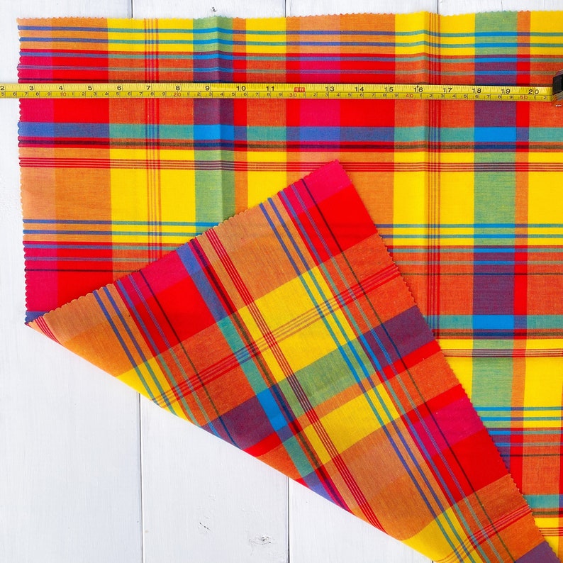 DAIQUIRI MADRAS Fat Quarter, 100% cotton, 20x20 inches 50x50 cm, Plaid with shades of Red, Orange, and Yellow image 6