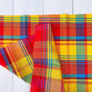 DAIQUIRI MADRAS Fat Quarter, 100% cotton, 20x20 inches 50x50 cm, Plaid with shades of Red, Orange, and Yellow image 5