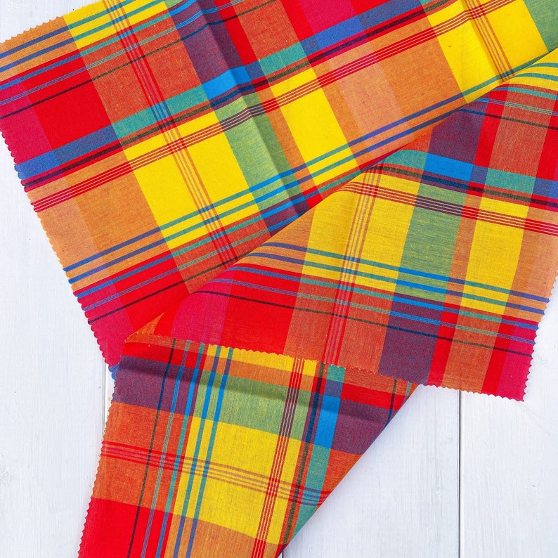 DAIQUIRI MADRAS Fat Quarter, 100% cotton, 20x20 inches 50x50 cm, Plaid with shades of Red, Orange, and Yellow image 3