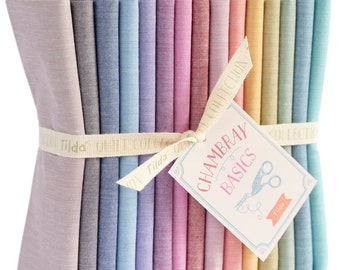 TILDA Chambray, FQ Bundle of 15 fabrics, Each fabric is 20"x22" (50x55 cm). Tilda in Canada. 300122
