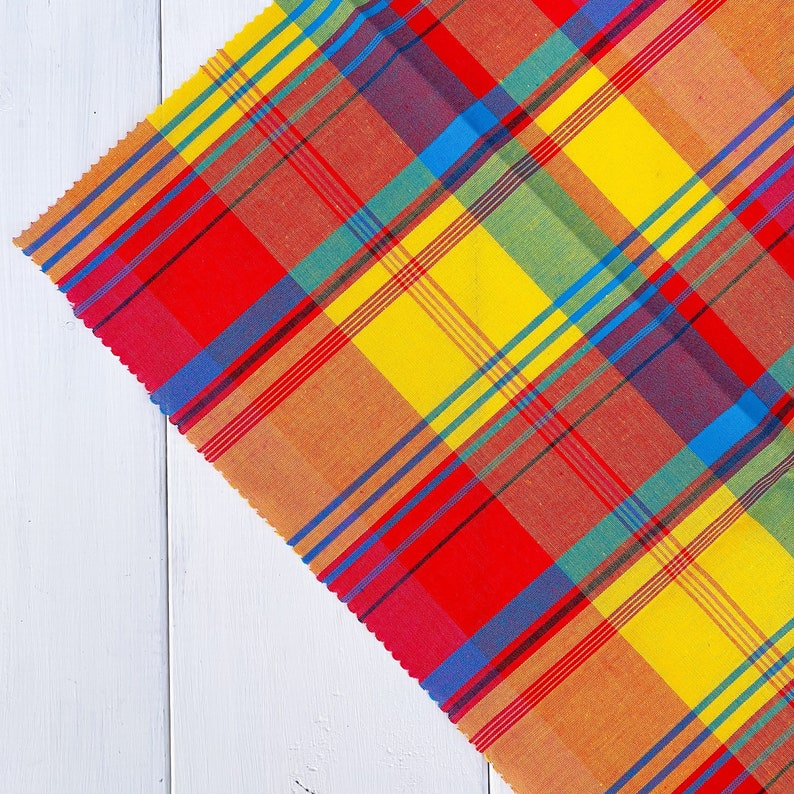 DAIQUIRI MADRAS Fat Quarter, 100% cotton, 20x20 inches 50x50 cm, Plaid with shades of Red, Orange, and Yellow image 2