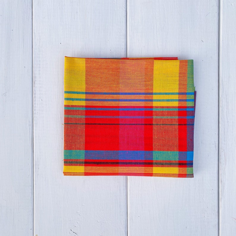 DAIQUIRI MADRAS Fat Quarter, 100% cotton, 20x20 inches 50x50 cm, Plaid with shades of Red, Orange, and Yellow image 4