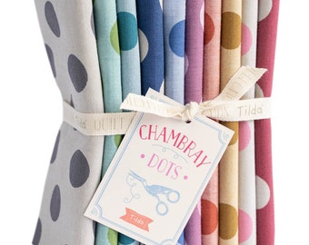 TILDA Chambray Dots, FQ Bundle of 10 fabrics, Each fabric is 20"x22" (50x55 cm). Tilda in Canada. 300158