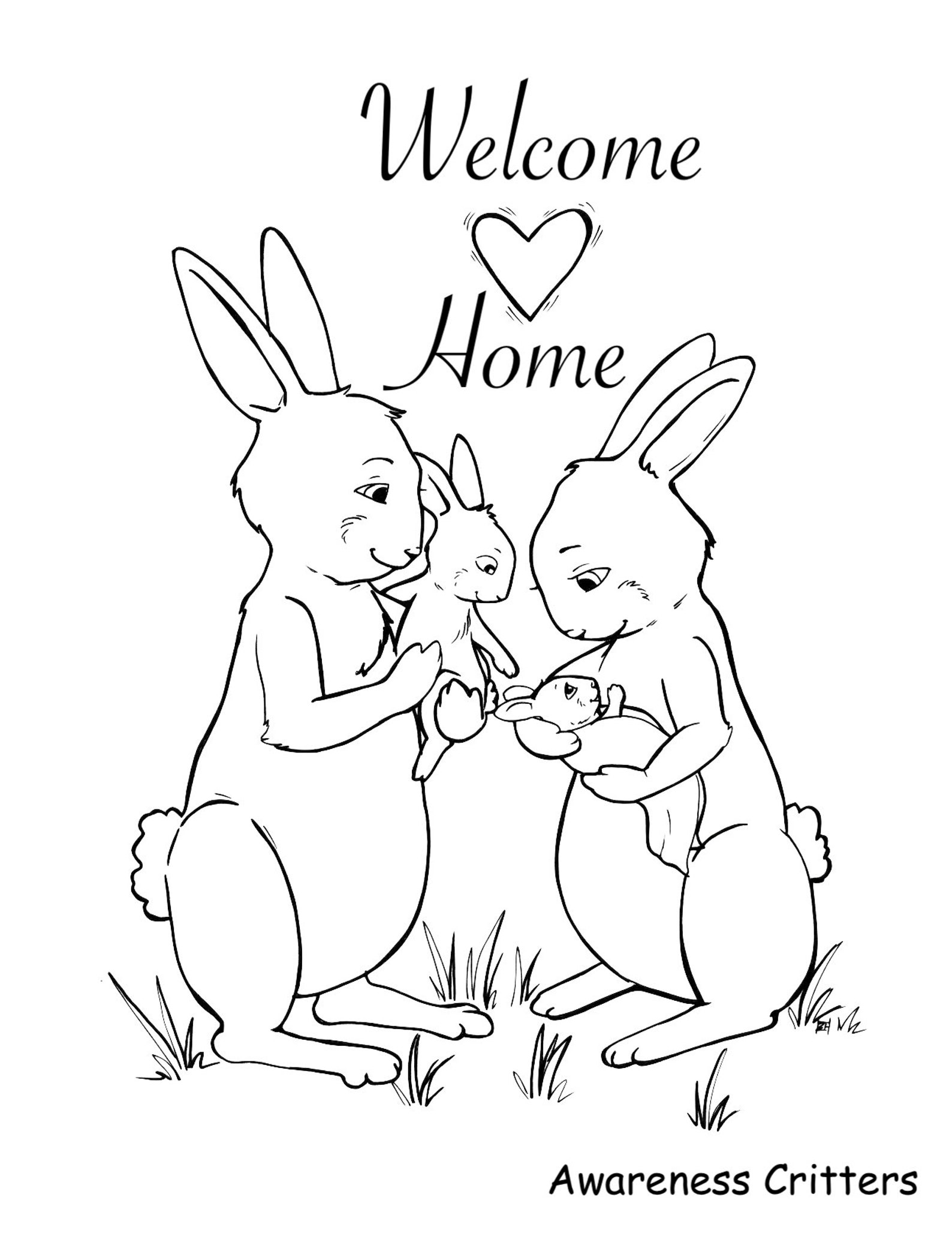 Awareness Critters Welcome Home coloring page | Etsy