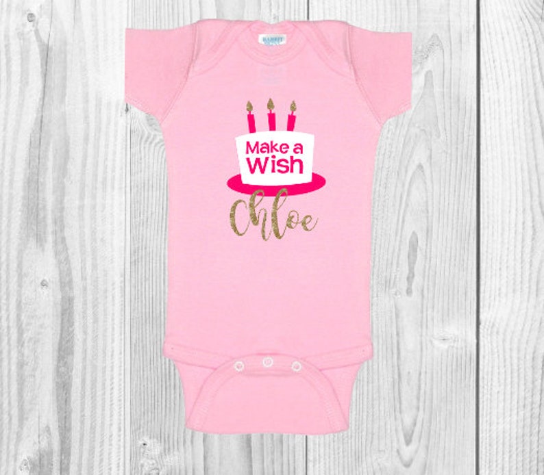 custom with name baby girl birthday outfit turning one outfit for girl Make a wish birthday girl baby bodysuit