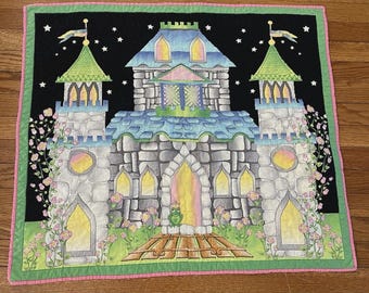 Handmade Quilted Magic Castle Frog Prince Wall Hanging 31”x 27” Rod Pocket