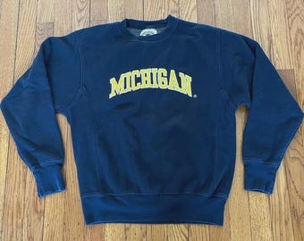 Sudadera de cuello redondo desgastada de la Universidad de Michigan Y2K de Steve and Barry, talla XS para hombre