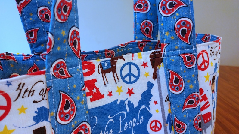 Handmade Independence day bag. Small Fourth of July tote bag Clearance