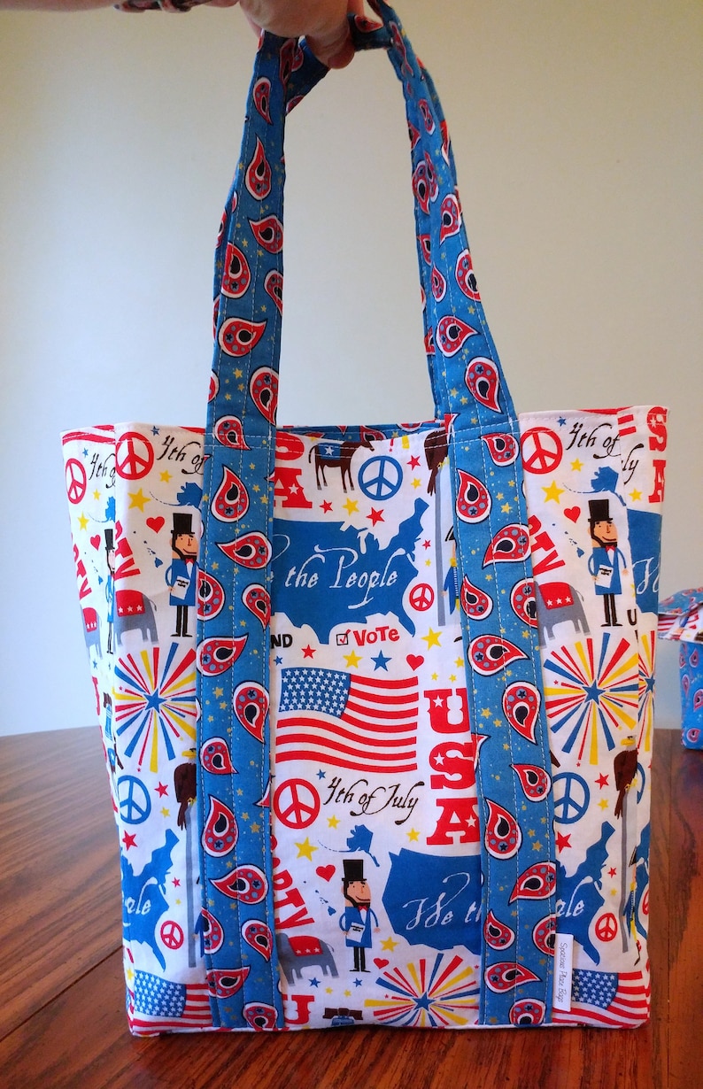 Handmade Independence day bag. Small Fourth of July tote bag Clearance