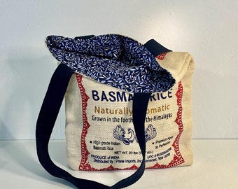 Reclaimed Burlap Rice Bag Tote: Upcycled Shoulder Bag